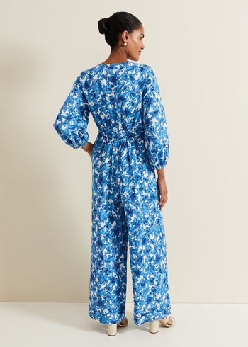 Phase Eight Rosey Floral Zip Dress Blue Australia | AJ6980574